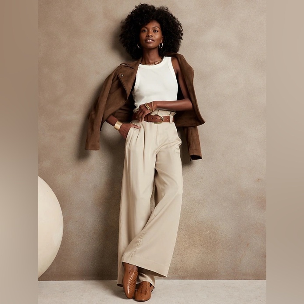 NWT Banana Republic Paper Bag High Waist Pleated Wide Leg Pants Office Work Wear